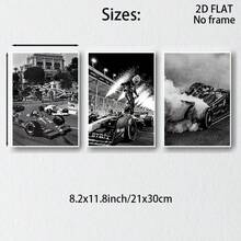 3 件套黑白 F1 赛车主题装饰画，现代简约海报，适用于卧室、客厅、书房、走廊、餐厅，理想的礼物，墙壁艺术装饰，高品质艺术印刷，无框 - 彩色 - 查看 19