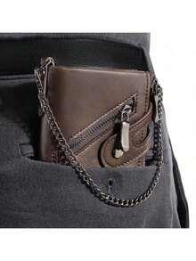 CAIBAOLAI Ví nam giả da kiểu cổ điển có chức năng chống RFID, thiết kế dạng dây xích, khóa kéo đôi, dung lượng chứa thẻ lớn. - Nhiều màu - Xem 1