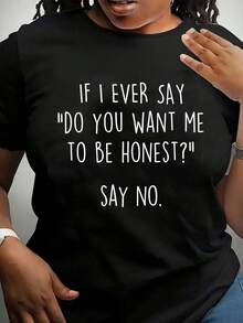 女士夏季趣味标语T恤，“如果我问你‘你想让我说实话吗？’，请回答‘不’”。休闲舒适日常穿搭 | 夏季女装，上衣，图案T恤 | 夏季上衣，女士夏季上衣，夏季T恤，女士图案上衣，女士上衣，女士T恤 - 黑色 - 查看 6