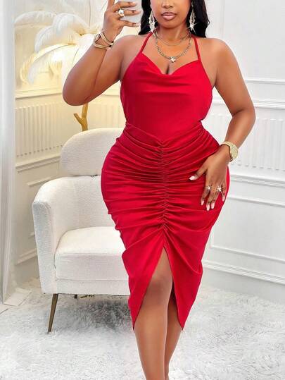 Plus Size Women's Hanging Neck Bag Body Dress