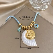 1Pc Gold Plated Seashell Necklace With Blue And Gold Bead Chain, Cute Heart And Shell Charm Pendant, Perfect Jewelry For Beach Party, Vacation, And Everyday Wear,Unisex,Valentine's Day Gift - Multicolor - View 7