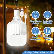 LUCASA Bombilla LED de Emergencia de 80 W, Lampada Recarregavel Bombillas Incluye cable de datos USB Recargable Luz Recargable por USB Ajustable con 18 Horas de Funcionamiento para Cortes de Energía Camping Actividades Al Aire Libre, Tienda de Campaña Hurricane - 30 W [3000 lúmenes] - Ver 1