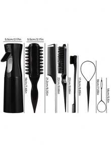 7pcs Detangling Brush Set Brand New 9-Row Cushion Nylon Bristles, Specifically Formulated For Thick, Natural Hair Types, Blow-Dry And Section, Style And Set, Mist Spray Bottle For Hair Bottle 200ml, Teasing Hair Brush, Edge Brush, Rat Tail Comb, Braiding Tool, Specifically Designed For Sleek, Parted And Tousled Styles, Effortlessly Accommodating All Styling Requirements, Ladies' Curling Comb, Natural Hair Type Specialised Combing Set - Multicolor - View 11
