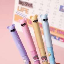 4支/套 - 可擦凝胶笔，0.35毫米细头可擦凝胶笔，趣味印花教育笔，返校必备，返校礼物，日常使用，可爱可擦凝胶笔 - 獨角獸小熊可擦筆 - 查看 3