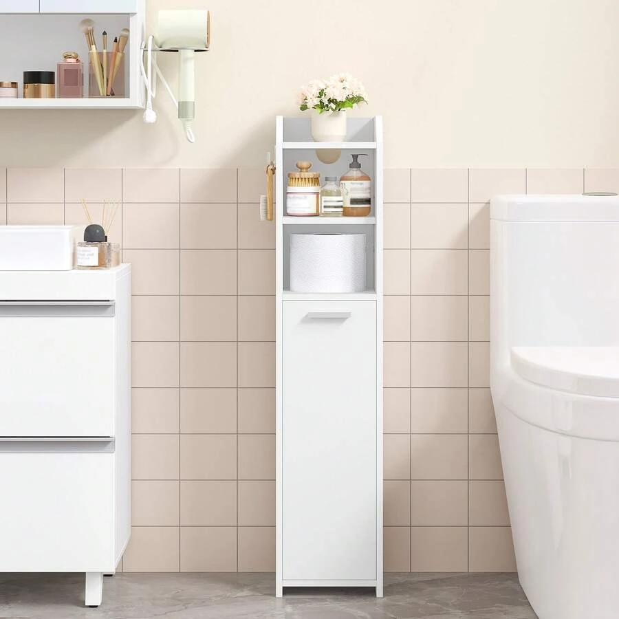 HEXCELEN Bathroom Cabinet, Narrow Bathroom Cabinet, Toilet Cabinet, Narrow Bathroom Shelf, Adjustable Shelves, Easy Assembly, 20 X 20 X 90 Cm White - 白色 - 查看 1