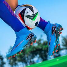 Nuevos zapatos de fútbol unisex Assassin 16 de caña media, zapatos de entrenamiento y competición profesionales, tacos de alta calidad antideslizantes y resistentes al desgaste. - Azul marino naranja - Ver 6