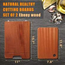 QY- Ebony Kitchen Cutting Board Wooden Chopping Board Durable Solid Wood Suitable For Cutting Meat Cheese Vegetables Fruit Raw And Cooked Food Grooved Tray With Handle [Set Of 2] -9608 - 棕色 - 查看 2
