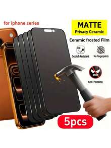 5 Packs - Matte Privacy Screen Protector, Compatible With IPhone 17 Pro Max/17/16 Pro/16/15/14/13/12/11/XR. Made Of Soft Ceramic Material, It Provides Privacy Protection Against Privacy And Fingerprints. The Matte Finish And Smooth Touch Make It Easy To Install. The Added Edge Design Is Compatible With Phone Cases. - Black - View 20