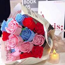 3pcs/5pcs 305pcs DIY Red, Pink, Blue Assembled Building Block Rose, Building Block Flower, Desktop Decor, Valentine's Day, Christmas And Halloween Gift, Best Gift For Girlfriend (Vase Not Included)