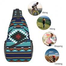 Southwest   Sling Bag For Women Crossbody Bag  Turquoise Striped Geometry Print Sling Backpack For Men  Design Shoulder Bag Gym Sports Travel HiFKing Daypack - 藍綠色 - 查看 6