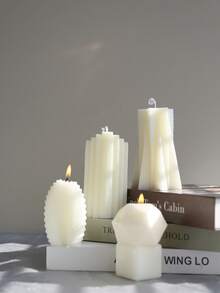 1PC White Multi-Shape Scented Candles Textured Decorative Pillar Candles Ins-Style Minimalist Home Decor Table Centerpiece Photo Prop Wedding Gift For Her Elegant Holiday Ambience Candles - White - View 5
