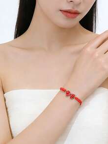 1pc Fashion Alloy Bow Pendant Braided Bracelet For Women, Suitable For Daily Wear, Festivals, Shopping Outfits - Bow - View 6