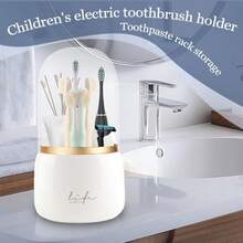 Toothbrush Holders For Bathrooms 360° Rotating With Cover And Draining Water Tooth Brush Toothpaste Holder Bathroom Counter Stand Sink Organizer Caddy For Vanity Makeup Brushes Holder - trắng - Xem 7