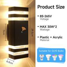 CANMEIJIA GU10 LED Garage Light, Outdoor Wall Lamp, Entrance Porch Light, Floodlight, Acrylic Pillar Design, Decorative Courtyard Light, Indoor Wall Lamp, Available With Motion Sensor Or Light Sensor, IP65 Waterproof, Suitable For Outdoor Patio/Stairs/Street/Indoor/Garden/Living Room/Bathroom/Kitchen/Bedroom/Hallway/Interior Wall/Exterior Wall - 彩色 - 查看 10
