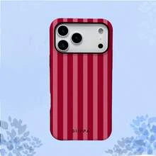 1 pieza Funda de teléfono con diseño de rayas rojas para iPhone 17 Pro Max, compatible con iPhone 16 Pro Max, 15 Pro Max, 14 Pro Max, funda de teléfono coreana con estilo e interesante, compatible con iPhone 11/12/13/14/15/16 Pro Max Plus, diseño elegante adecuado tanto para hombres como para mujeres, regalo ideal para la novia en Navidad, San Valentín, Pascua, temporada de bodas y cumpleaños - Rojo - Ver 2