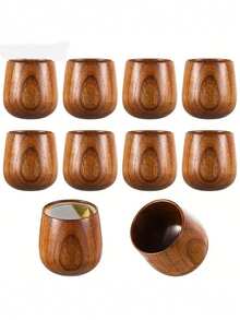 2/4/6pcs Handmade Wooden Tea Cups - 5oz Natural Wooden Japanese Style Drinking Cups, Suitable For Milk, Coffee - Multicolor - View 7