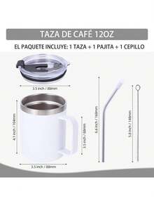 Volhoply - Taza de café con asa de acero inoxidable y aislamiento hermético, con tapa corrediza y popote, mantiene el frío y el caliente, tazas de campamento, 2 piezas, 355 ml, blanco - Negro - Ver 9