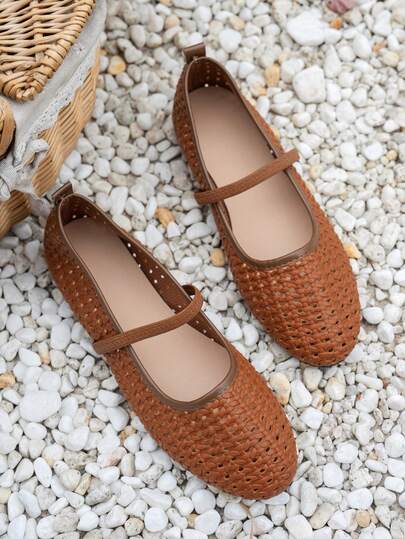 Zapatos de oficina de unicolor con hebilla y diseño calado para mujer