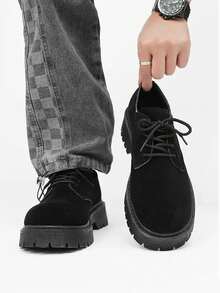 男士德比鞋，新款春秋低帮靴，复古工装鞋，厚底，百搭皮鞋 - 黑色 - 查看 12