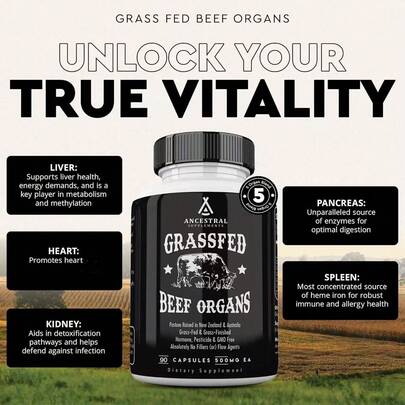 GWYNNE Suplementos Ancestral De Órgano De Carne 90 Cápsulas De Res Alimentado Con Hierba,apoya El Bienestar De Todo El Cuerpo Con Hígado,corazón,riñón,páncreas,bazo,carne Liofilizada