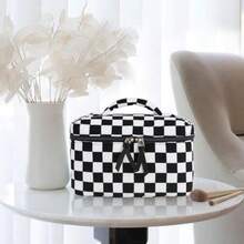 QLPrite Bolsa De Maquillaje Acolchada Bolsa De Maquillaje Grande Floral Para Mujer Bolsa De Maquillaje De Algodón Bolsa De Aseo De Viaje Con Flores. Tablero De Ajedrez Blanco Y NegroQYF - Bàn cờ đen trắng - Xem 5