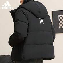 Adidas 女士新款户外防风保暖连帽羽绒服 - 黑色 - 查看 9