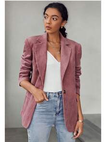 新款女式灯芯绒西装外套，时尚修身，柔软舒适，百搭休闲/工作装，长袖，纯色梭织面料，口袋和纽扣，适合办公室、约会、节日、日常穿着，四季皆宜