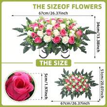 Artificial Cemetery Flowers For Grave,Headstone Flowers Saddle Outdoor Grave Saddle Memorial Silk Roses Flowers For Cemetery Decorations (Pink) - 粉色 - 查看 3