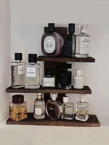 1pc Vintage Wooden Perfume Rack, Retro Solid Wood Multi-Tier Cosmetic Display Shelf - Brown - View 2