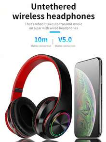 B39 RGB Lighting Wireless Headphones, Gaming Headset With Deep Bass, HIFI Sound Quality, Super Long Battery Life, Compatible With Apple, Android, 150mAh - Black and Red - View 3