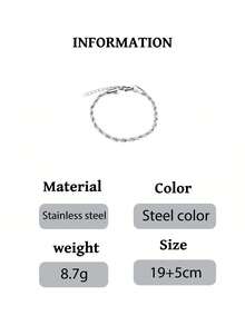 1pc Fashionable Stainless Steel Twisted Rope Chain Bracelet For Teenagers - Silver - View 10