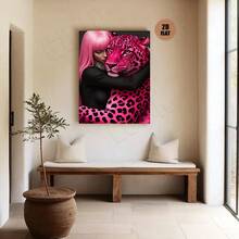 1pc Pink Leopard Print & Cool Girl - Bold Pink Leopard Canvas Wall Decoration, 2. 25mm Thick / 0. 9-Inch Art Poster, Can Be Directly Hung, Ideal For Christmas And New Year Home Decoration, Holiday Gift, Suitable For Living Room, Bedroom, Kitchen, Bathroom, Bar, Office And Other Wall Decoration. 2D Plane - 彩色 - 查看 8