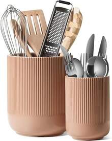 LE TAUCI Utensil Holder, 7.3"+5.4" Ceramic Kitchen Utensil Holder For Countertop, Large Cooking Utensil Crocks For Kitchen Counter, Modern Utensil Organizer For Spatula, Set Of 2, Dusty Pink - ColorB - View 1