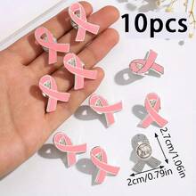 50pcs Pink Enamel Breast Cancer Awareness Ribbon Lapel Pins, Gold Trimmed, Metal Hope Brooch, For Women - Multicolor - View 15