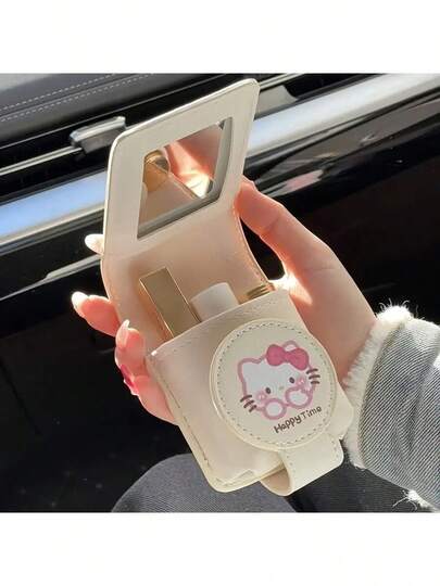 SANRIO 带镜子的润唇膏收纳袋 - 可爱旅行收纳包，也是送给大学女生（毕业季）的友情礼物。可折叠设计，俏皮可爱的图案，理想的化妆品和润唇膏收纳袋 | 趣味配饰 | 耐用拉链封口，适合搭配其他商品