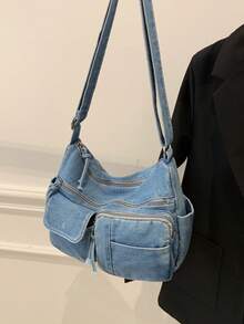 New Chic Casual Shoulder Bag Made Of Soft, Multi-Layered Denim With Multiple Pockets, Versatile, Suitable For Work, Shopping And Travel. - Ginger - View 7