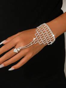 1pc Fashionable Versatile Rhinestone Finger Chain Bracelet, Suitable For Women's Wedding, Party, And Daily Wear - Gold - View 18