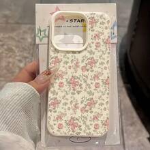 Casing Ponsel Kulit Minimalis Warna Pink Putih dengan Motif Bunga dan Tekstur Kulit, Kompatibel dengan iPhone 16 Pro Max, 17/16/15/14 Plus, 13/12/11, Air, Series, Hadiah Ulang Tahun Musim Semi - MultiWarna - View 2
