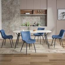 Juego de 2 sillas de comedor modernas de mediados de siglo – Respaldo cómodo – Tapizadas en piel sintética, patas de metal negro  Ideales para comedor, cocina, dormitorio o sala de espera - Azul - Ver 4