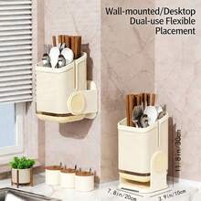 1pc Wall-Mounted Chopsticks Storage Box, Cutlery Organizer Rack, Kitchen Utensil Holder With Drain, Chopsticks & Spoon Container