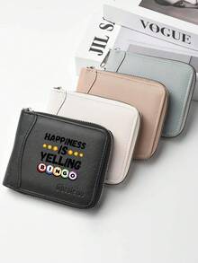 1 Bigo Printed Zipper Wallet, Compact Card Holder, Large Capacity For Cash, ID Card, And Essential Storage, Perfect Gift For Family And Friends, Available In Black/Apricot/Beige/Blue, Gift Wallet | Cash Storage | Playful Accessories | PU Material Wallet - one-size - View 1
