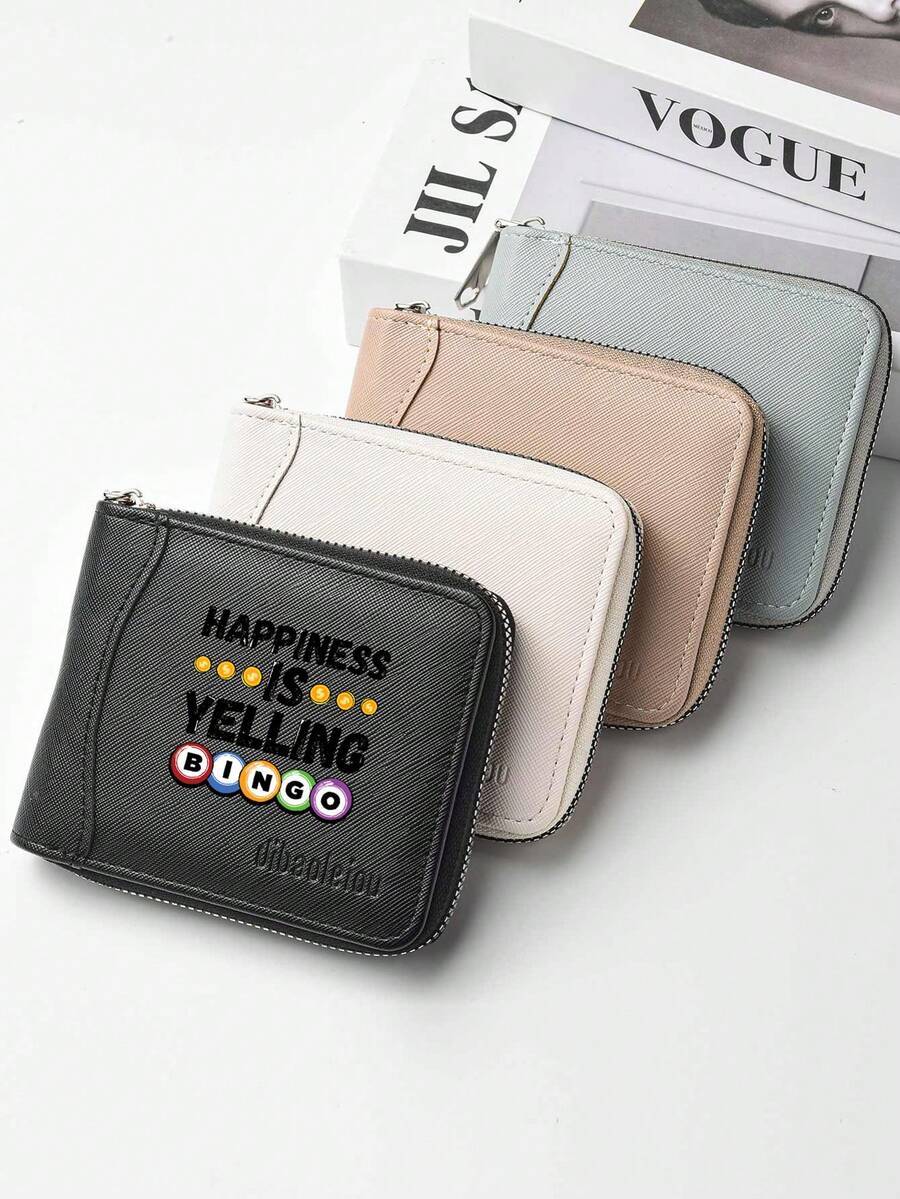 1 Bigo Printed Zipper Wallet, Compact Card Holder, Large Capacity For Cash, ID Card, And Essential Storage, Perfect Gift For Family And Friends, Available In Black/Apricot/Beige/Blue, Gift Wallet | Cash Storage | Playful Accessories | PU Material Wallet - one-size - View 1