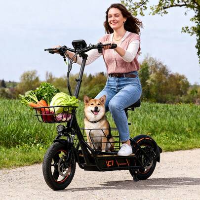 Electric Scooter Light Weight Height Adjustable Foldable 600w Motor 22 Mph Fast Speed Long Range Front And Middle Basket Large Storage Space Full Suspension Double Disc Brake Led Lights Fast Charging Foldable Removable Seat 330lbs Load For Students Teenager Woman Adults