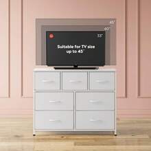 7 Drawer Dresser TV Stand, Dressers For Bedroom, Fabric Storage Tower, Hallway, Entryway, Closets, Sturdy Steel Frame, Wood Top, Easy Pull Handle, White - 白色 - 查看 6