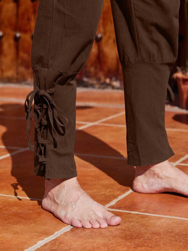 Men's Casual Pants With Drawstring And Tie, Medieval Style, Suitable For Carnival Costumes, Great Gift For Friends And Family - Brown - View 9