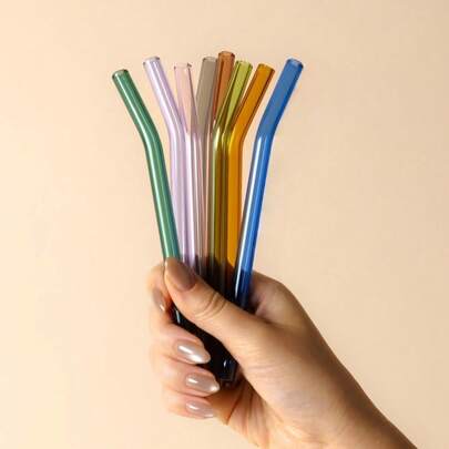 8-Pack Reusable Short Glass Straws, 6"X 8 Mm Colorful Glass Straws Shatter Resistant With 2 Cleaning Brushes - Perfect As Valentine's Day Gifts, Party Decor & Drink Accents, Kitchen Styling For Short Tumblers, Whiskey & Cocktail Glasses, Coffee Mugs