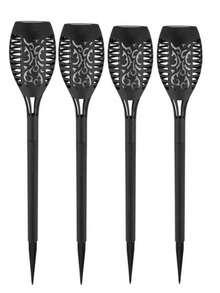 6/4/2/1个太阳能12LED火焰火炬灯，火焰闪烁，太阳能提基火炬灯 - 自动开关，非常适合花园小径和户外景观照明，庭院和院子万圣节装饰（绿色）（紫色）（蓝色）（火焰颜色），适用于各种节日装饰，如感恩节和复活节