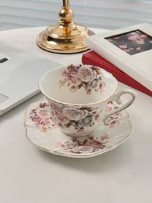 1 Set Cup + Saucer, Luxury European Style Gold Rimmed Rose Flower Coffee Cup, Elegant Afternoon Tea Set, High-End Cappuccino Latte Art Cup & Saucer, Dessert Plate, Suitable For Restaurant, Living Room, Cafe - Multicolor - View 10