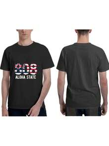 Men's Casual T-Shirt 808 Aloha State T-Shirt - Hawaii And Flag Print (808 Area Code) - British Style Hawaiian Casual Shirt For Beach, Travel And Casual Wear - 黑色 - 查看 7