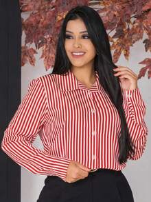 Camisa Social e Formal Manga Longa Feminina Crepinho Listrado em alta